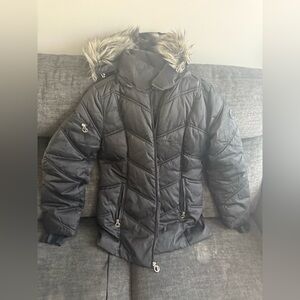 Nautica Women's Black Puffer Jacket with Faux Fur Hood